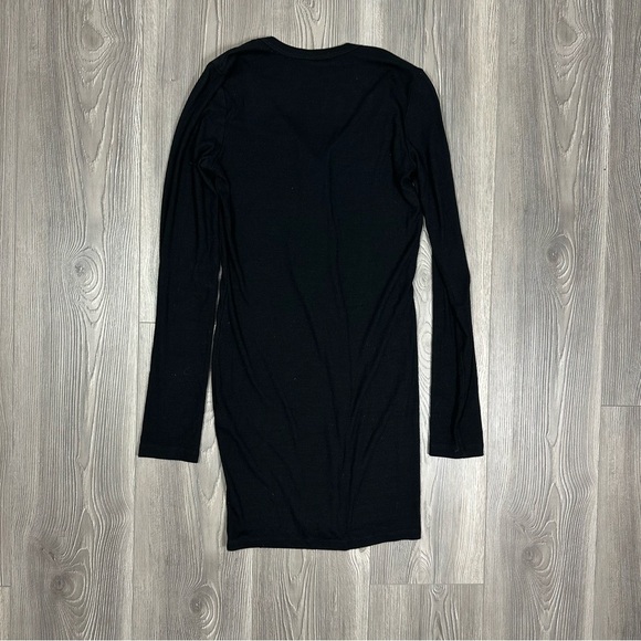 CLYQUE Black Ribbed Henley Mini Dress Long Sleeve Bodycon Stretch Party - Picture 4 of 6